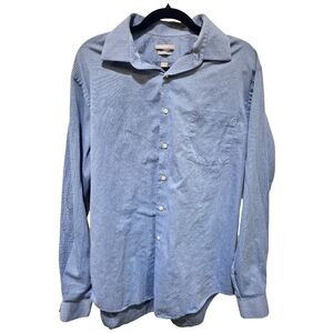 Van Heusen Fitted Blue Micro Check Button Down Shirt 16 1/2 34/35 Wrinkle Free